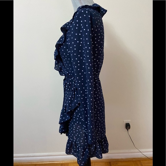 2/$10 Navy Blue with White Stars Mini Wrap Dress - Picture 2 of 4